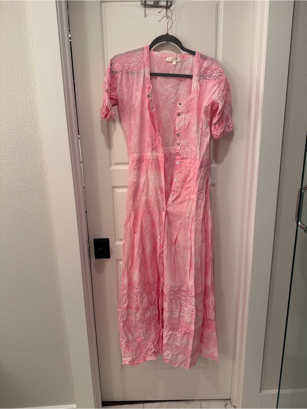 LoveShackFancy Pink Lace-Trim Midi Dress - Picture 2 of 5